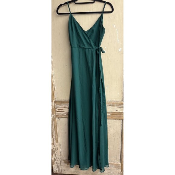 Emerald Green Birdy Grey Wrap Maxi Dress With Spaghetti Straps XS X-SMALL - Picture 1 of 3